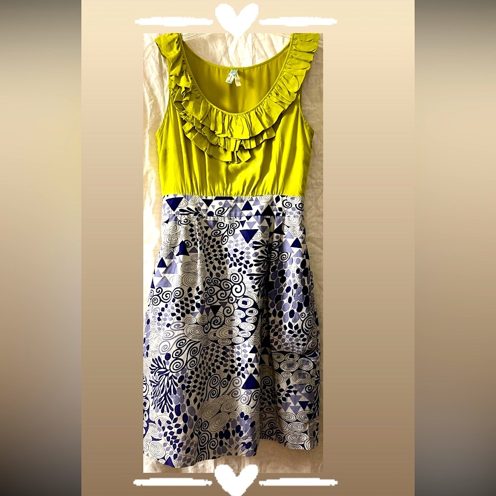 Maeve Lime and Navy Patterned Midi Dress